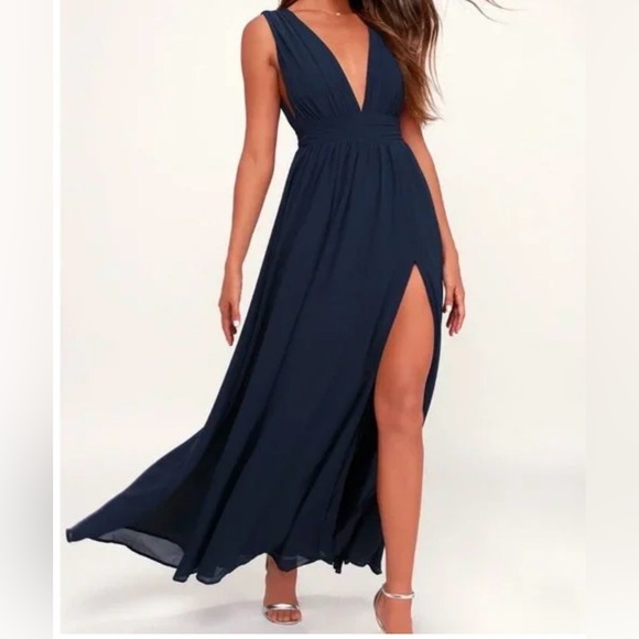 Lulus Dresses & Skirts - Lulu’s Heavenly Hues Navy Blue Maxi Dress Women’s Bridesmaid Prom V Neck